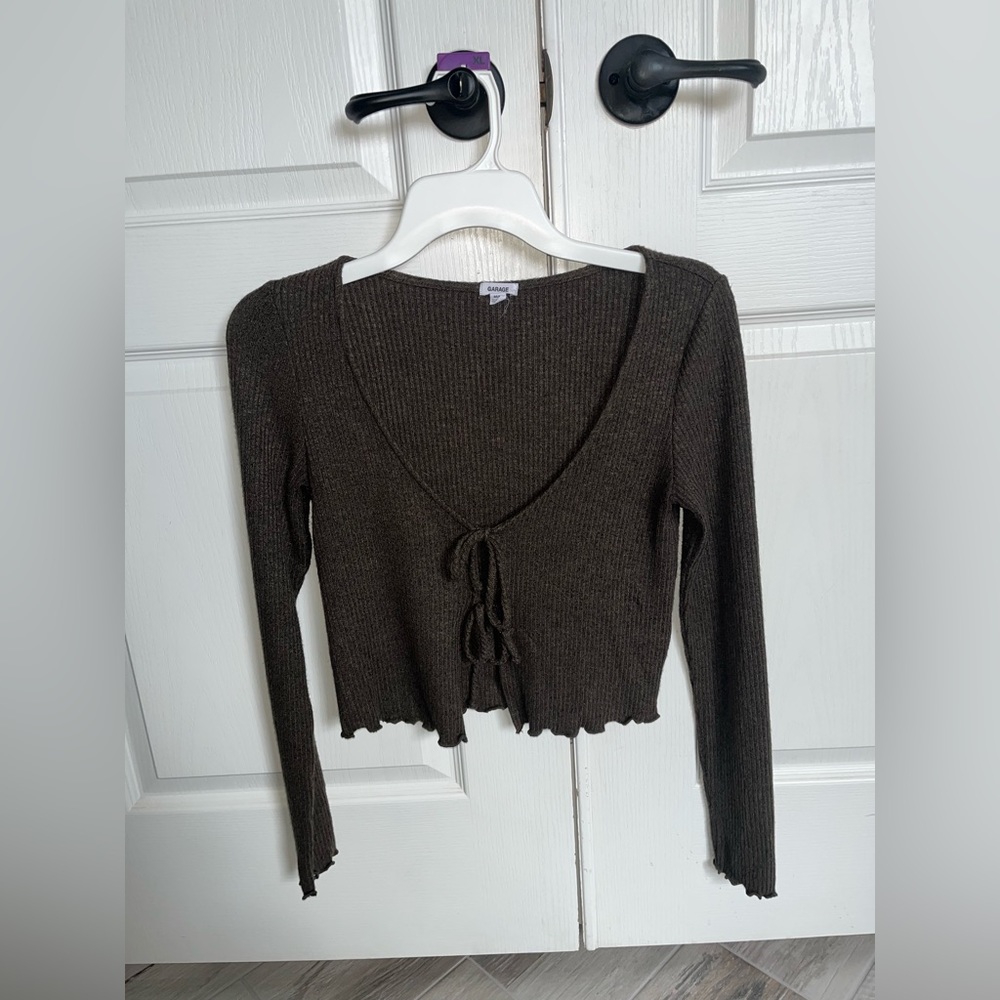 garage army green cropped/open front sweater